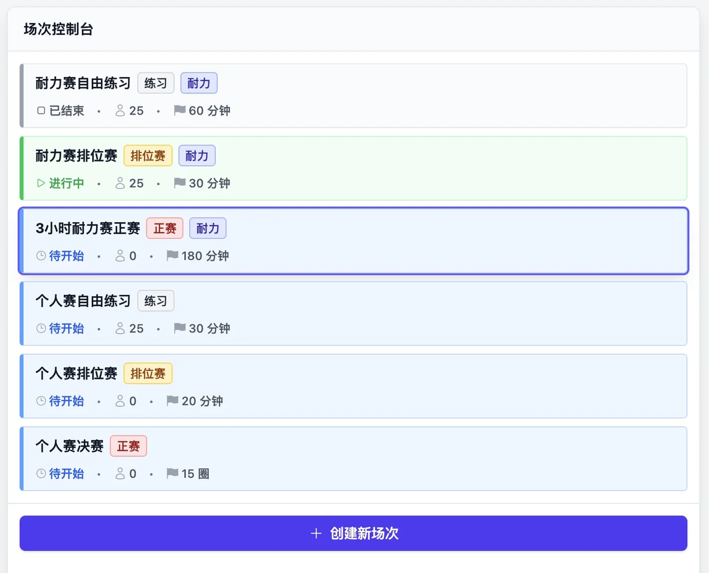 KartCamp RMS 场次管理界面